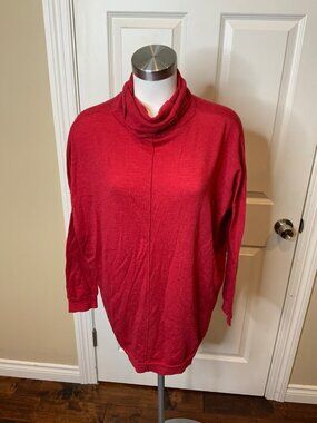 Eileen Fisher Red Thin Knit Merino Wool Turtleneck Sweater, Size XL